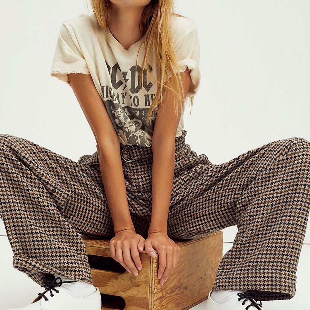 Free People Maryam Paperbag Pants Houndstooth Mix Print Pleating size medium